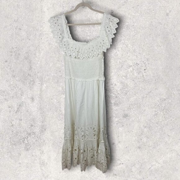NEW Sea New York White Eyelet Smocked Maxi Dress Size XL Shopbop Boho Wedding - Picture 13 of 14
